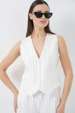 Ensemble deux pièces pour femme (gilet et pantalon) 6709 - Blanc