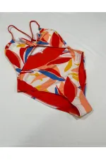 Maillot de bain doublé à motifs tropicaux multicolores pour femme HZL25S-AR1824