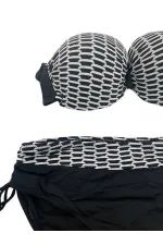 Kadın Beyaz Zincir Desenli Büyük Beden Astarlı Siyah Bikini Takım HZL25S-LC3303