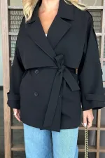 Women's Black Premium Midi Length Lined Cashmere Coat HZL25W-BD191571