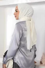 Chemise hijab grise satinée pour femme HZL25W-BD139641