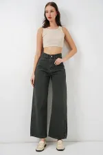Women's Wide Leg High Waist Palazzo Jeans 6656 - Green