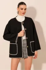 Veste en cachemire brodée Boyfriend 0690 - Noire