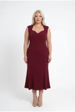 Kadın Bordo Büyük Beden Kalp Yaka Midi Boy Elbise HZL26S-ZSS150931