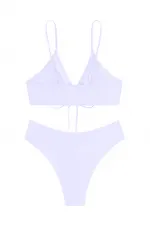 Kadın Beyaz İp Detaylı Astarlı V Kesim Üçgen Bikini Takım HZL24S-LC2234