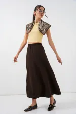 Jupe longue pour femme avec taille élastique 8072 - Marron