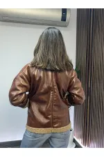 Kadın Taba Içi Kürklü Önden Fermuarlı Suni Deri Mont HZL24W-BRC181001