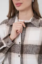 Women's Plaid Pattern Oversize Lumberjack Shirt 3854 Biscuit