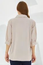 Women's Cream Shirt Collar Satin Blouse 0493