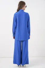 Ensemble deux pièces tunique et pantalon à lacets pour femme 6752 - Bleu marine