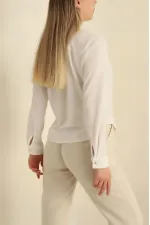 Kadın Beyaz Örme Bürümcük Gömlek HZL25S-BD1201601