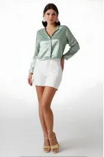 Kadın Çağla Yeşili Hafif Dökümlü Saten Yüzeyli Gömlek Hzl22w-bd139641