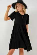 Robe courte à manches courtes pour femme 2554 - Noire