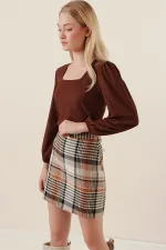 0442 Long-Sleeved Blouse - Brown