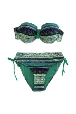 Kadın Yeşil Taş İşlemeli Etnik Desenli Astarlı Bikini Takımı HZL25S-LC3305