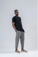 Erkek Antrasit Gri Desenli Beli İp Bağlamalı Düz Kesim Pantolon Eşofman Altı HZL24S-MXC8948-171
