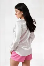 Kadın Beyaz Hafif Dökümlü Saten Yüzeyli Gömlek HZL22W-BD139641