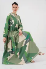 Robe hijab à motifs authentiques 2423 - A.Haki
