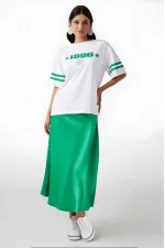 Women's Green Satin Surface Elastic Waist Midi Length Skirt Hzl23S-BD1101471