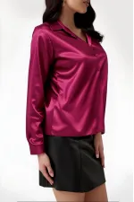 Kadın Bordo Hafif Dökümlü Saten Yüzeyli Gömlek Hzl22w-bd139641