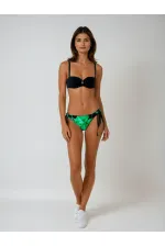 Ensemble bikini femme à boucle noire et motif vert détaillé HZL25S-LC3352