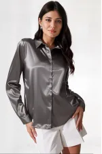 Kadın Antrasit Hafif Dökümlü Saten Yüzeyli Gömlek Hzl22w-bd139641