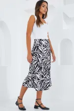 Kadın Zebra Desen Siyah Beyaz Saten Yüzeyli Beli Lastikli Midi Boy Etek Hzl23s-bd1101471