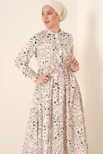 Robe hijab à col mandarin 2144 - Crème