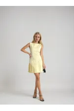 Robe sans manches jaune pour femme, tissu double importé HZL25W-FRY122651