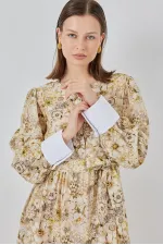 Women's Belted Long Dress 2584 - B.Sarı