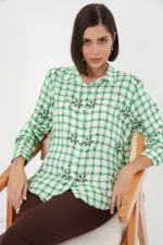 Women's Patterned Oversize Viscose Shirt 20371 - Green