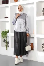 Chemise hijab grise satinée pour femme HZL25W-BD139641