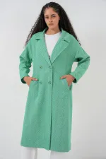 Yeşil Oversize Geniş Kesim Yünlü Uzun Kaşe Kaban 9113