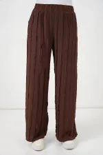 Kadın Dokulu Esnek Örme Pantolon 30077 - Kahverengi