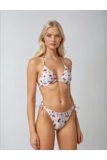 Ensemble bikini triangle dos nu à motif cerise blanche pour femme HZL25S-LC5005