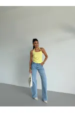 Kadın Sarı Ottoman Kumaş Halter Yaka Toka Detay Bluz HZL26W-FRY123321