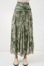 Jupe en mousseline à motifs pour femme 8057 - Vert foncé