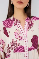 Women's Patterned Long Hijab Dress 2585 - D. Fuchsia