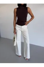 Women's Brown Turtleneck Sleeveless Sandy Crop Blouse HZL26S-FRY123931 Women's Brown Turtleneck Sleeveless Sandy Crop Blouse HZL26S-FRY123931