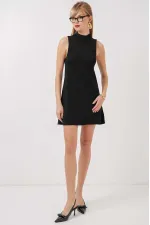 Robe courte en tricot noir à manches zéro pour femme HZL25W-BD1102771