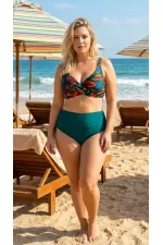 Ensemble bikini grande taille doublé à motif floral vert pétrole pour femme HZL26S-LC21202