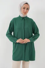 Kadın Uzun Gömlek Tunik 5945 - Zümrüt Yeşili