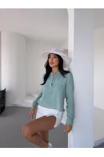 Kadın Çağla Yeşil Hakim Yaka Müslin Gömlek Bluz HZL25S-DSB1515