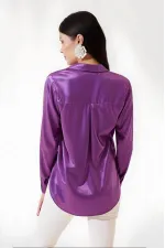 Kadın Lila Hafif Dökümlü Saten Yüzeyli Gömlek Hzl22w-bd139641