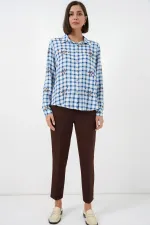 Kadın Desenli Oversize Viskon Gömlek 20371 - Mavi