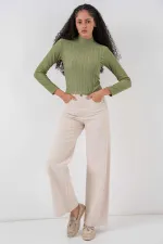 Kadın Çağla Yeşil Yarım Balıkçı Önü Taşlı Body HZL25W-BD19221