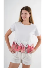 Kadın Beyaz Beli Lastikli Yırtmaçlı Cepli Keten Şort HZL24S-ZK11371