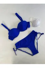 Women's Saxe Blue Stone Embroidered Lined Bikini Set HZL25S-LC3361