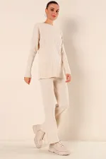 Ensemble deux pièces côtelé 15826 - Écru