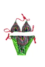 Girl Green Peacock Patterned 6-14 Years Triangle Bikini Set HZL24S-LC9017